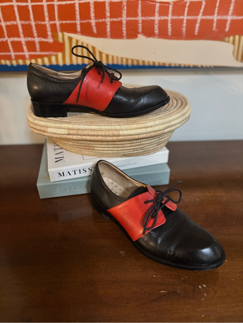 Mona Flying Leather Oxford Shoes US 10 EU 42 Black Red Colorblock Lace Up